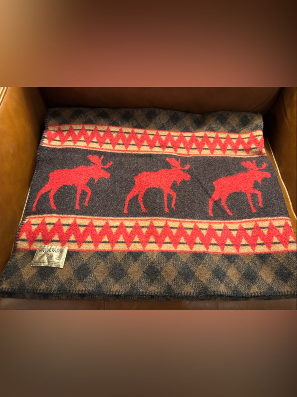 Vintage Woolrich Red and Tan Geometric Wool Throw